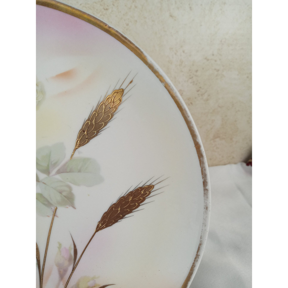 Leuchtenburg Germany Porcelain Painted Plate Roses & Golden Wheat 8.5" - Picture 4 of 7